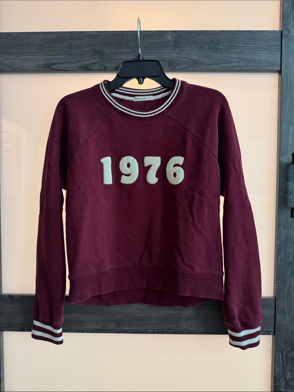 Marine Layer Maroon Crewneck with Cream & White Striped Trim